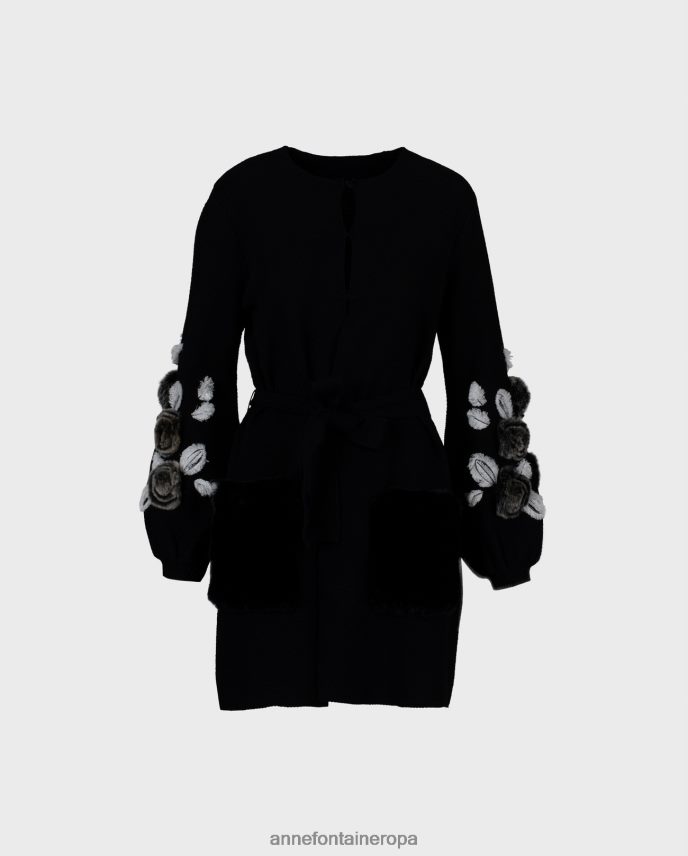 ropa es Anne Fontaine mujer cárdigan fasha cárdigan de punto gofrado con mangas abullonadas y detalles florales blanco negro 646LTX427