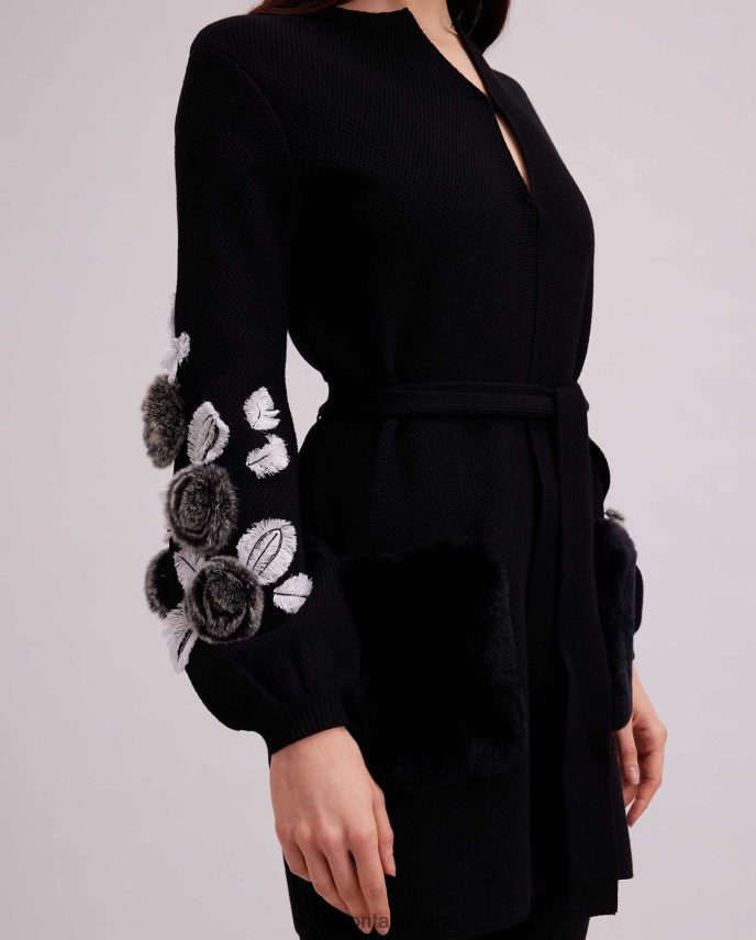 ropa es Anne Fontaine mujer cárdigan fasha cárdigan de punto gofrado con mangas abullonadas y detalles florales blanco negro 646LTX427