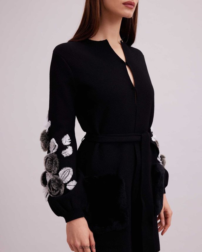 ropa es Anne Fontaine mujer cárdigan fasha cárdigan de punto gofrado con mangas abullonadas y detalles florales blanco negro 646LTX427