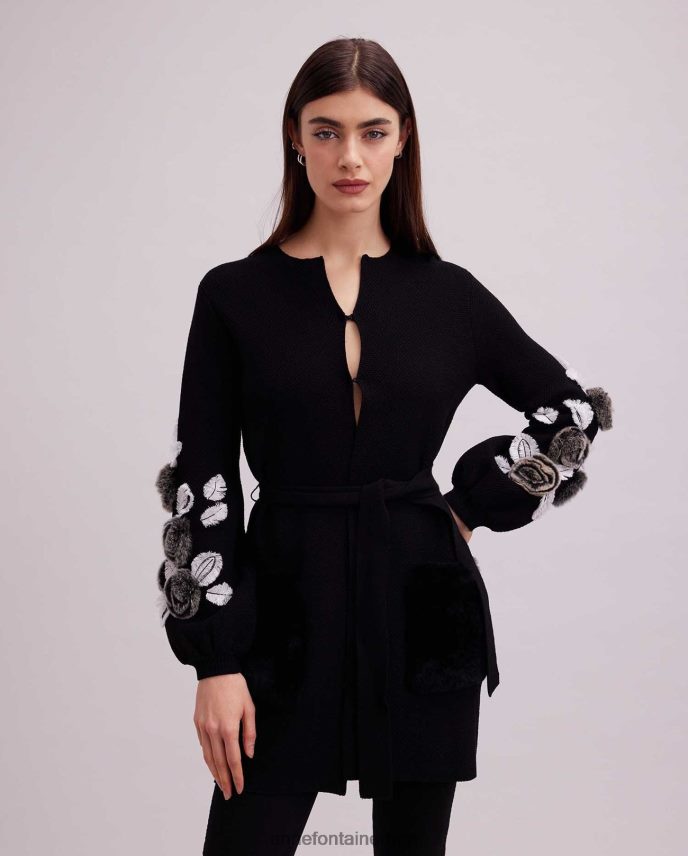 ropa es Anne Fontaine mujer cárdigan fasha cárdigan de punto gofrado con mangas abullonadas y detalles florales blanco negro 646LTX427