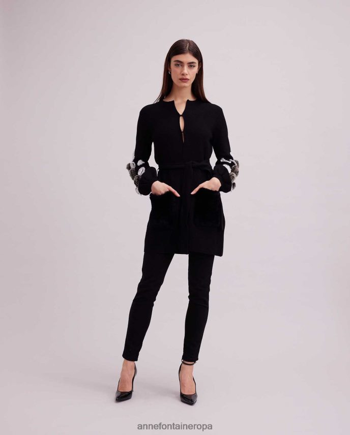 ropa es Anne Fontaine mujer cárdigan fasha cárdigan de punto gofrado con mangas abullonadas y detalles florales blanco negro 646LTX427