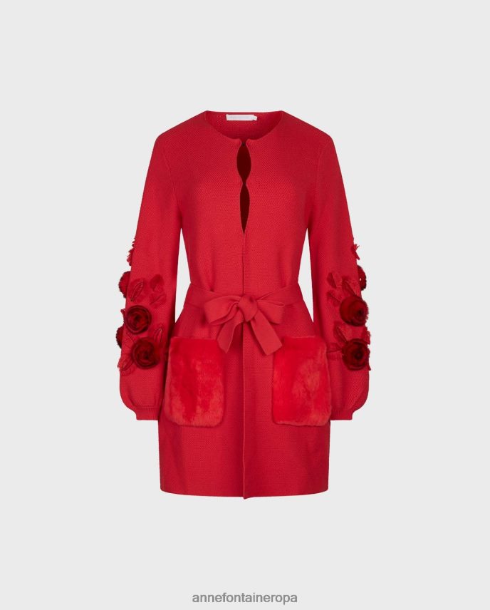 ropa es Anne Fontaine mujer cárdigan shada cárdigan midi de punto con mangas blusón y cinturón rojo 646LTX438