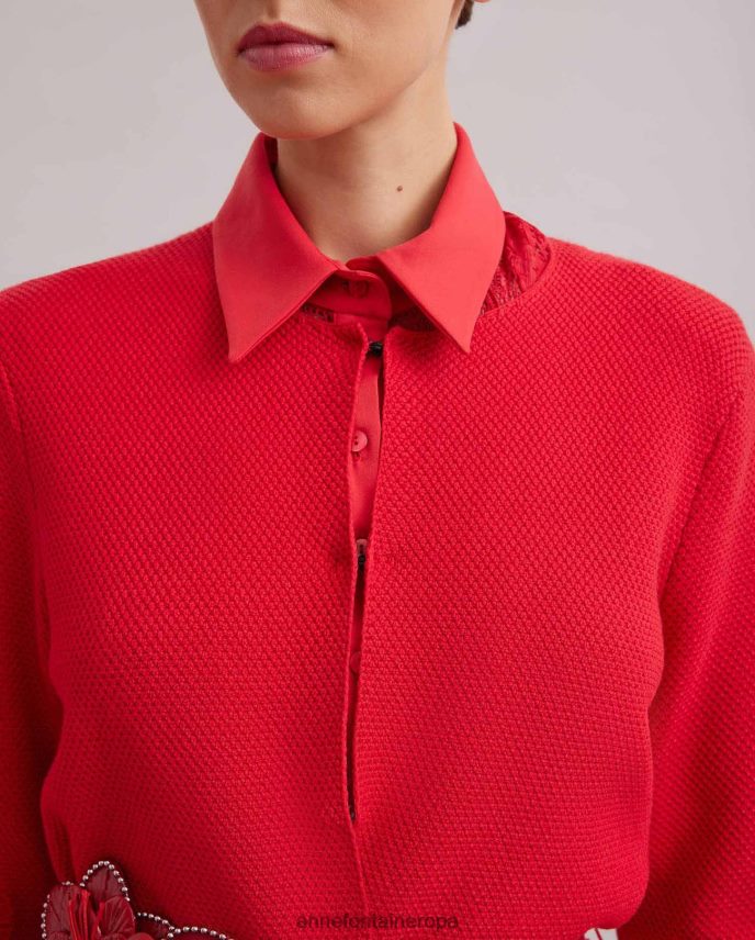 ropa es Anne Fontaine mujer cárdigan shada cárdigan midi de punto con mangas blusón y cinturón rojo 646LTX438