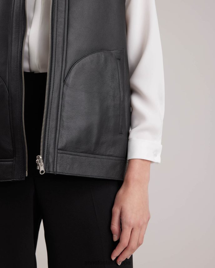 ropa es Anne Fontaine mujer chaleco de sociedad chaleco reversible de piel y borreguito con cuello y cremalleras vistas plata 646LTX429