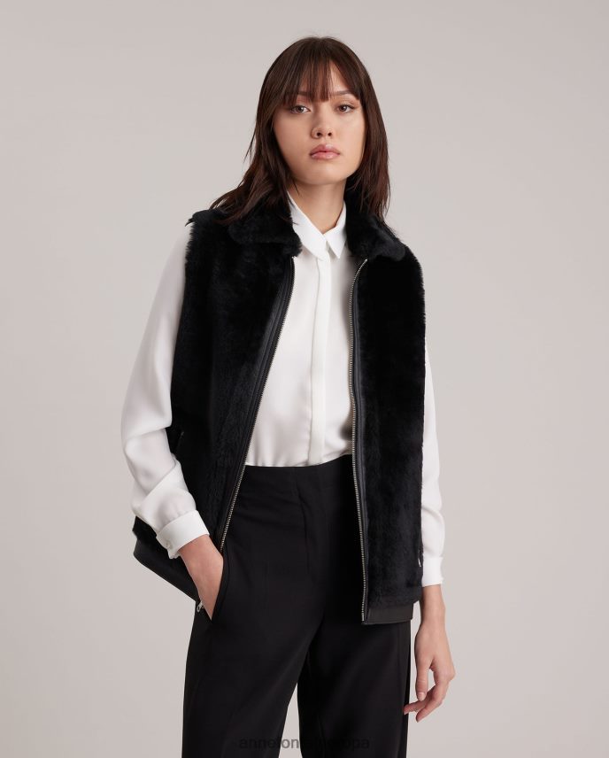 ropa es Anne Fontaine mujer chaleco de sociedad chaleco reversible de piel y borreguito con cuello y cremalleras vistas plata 646LTX429