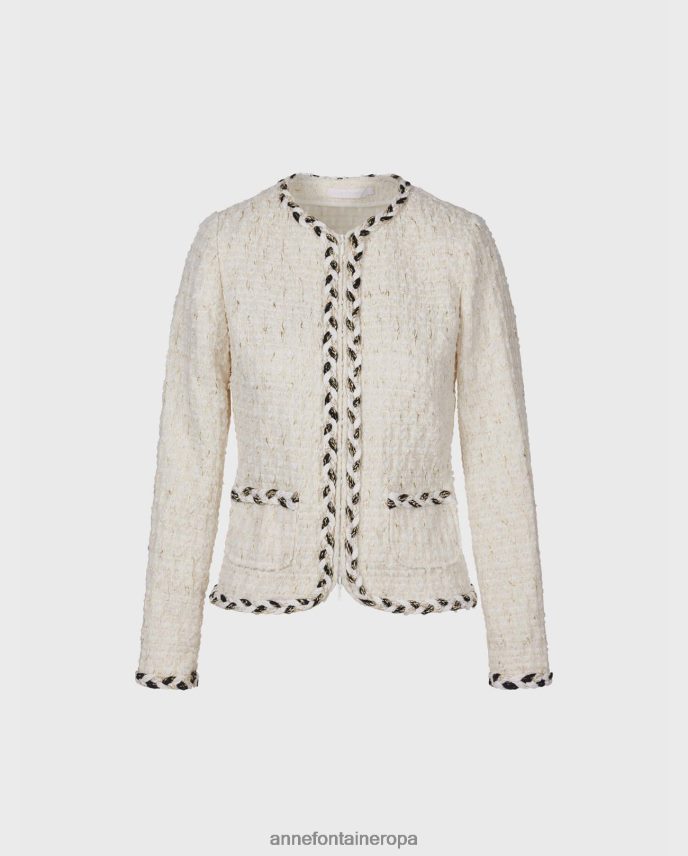 ropa es Anne Fontaine mujer chaqueta chelsea chaqueta de tweed acolchada con detalle trenzado blanco 646LTX412