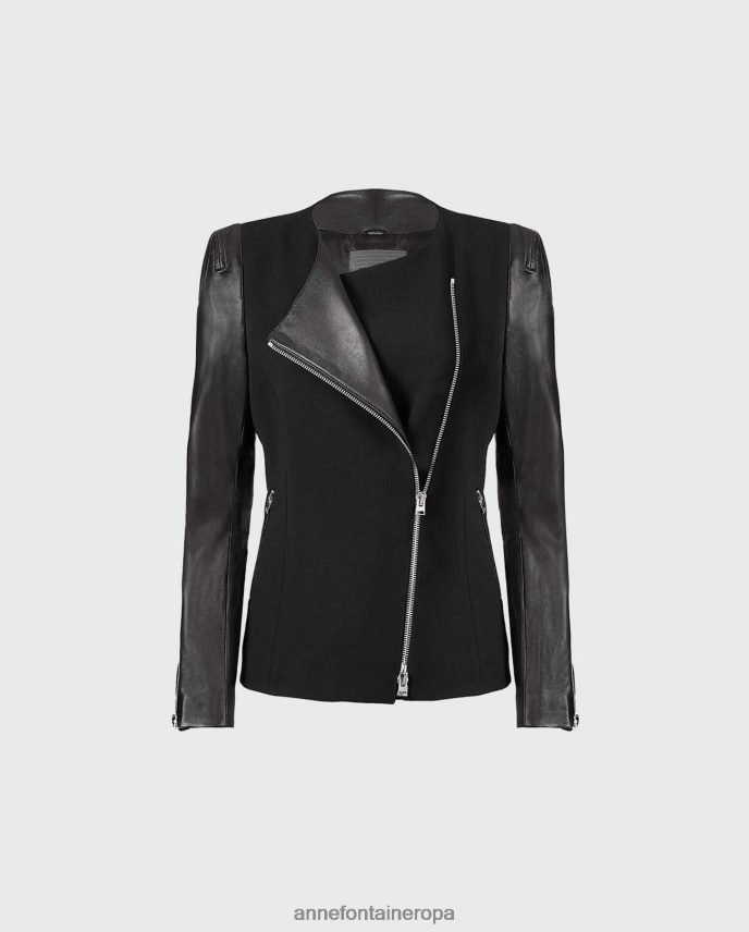 ropa es Anne Fontaine mujer chaqueta fatine chaqueta bimaterial estilo moto negro 646LTX426