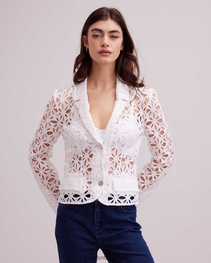 ropa es Anne Fontaine mujer chaqueta gordes blazer de manga larga sin forro con ojales y botones decorativos blanco 646LTX396
