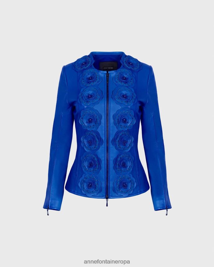ropa es Anne Fontaine mujer chaqueta loryna chaqueta de cuero con detalles florales azul 646LTX402