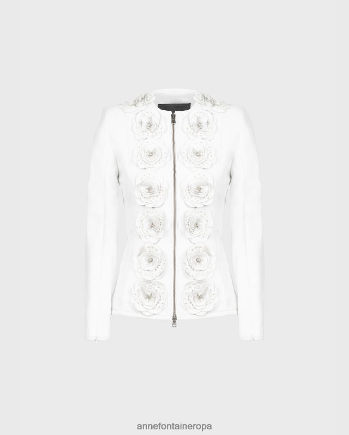 ropa es Anne Fontaine mujer chaqueta loryna chaqueta de cuero con detalles florales blanco 646LTX405