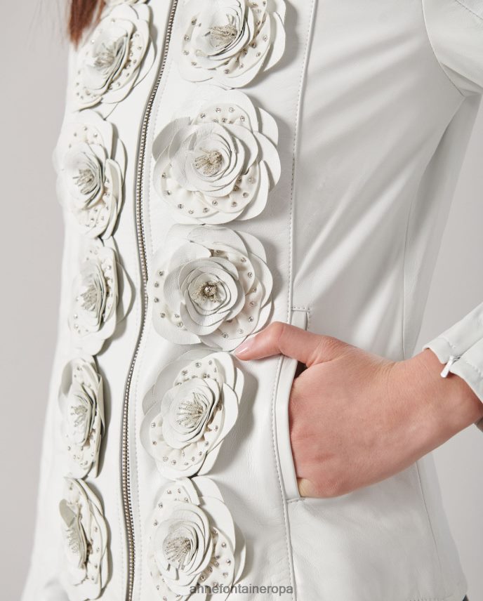 ropa es Anne Fontaine mujer chaqueta loryna chaqueta de cuero con detalles florales blanco 646LTX405
