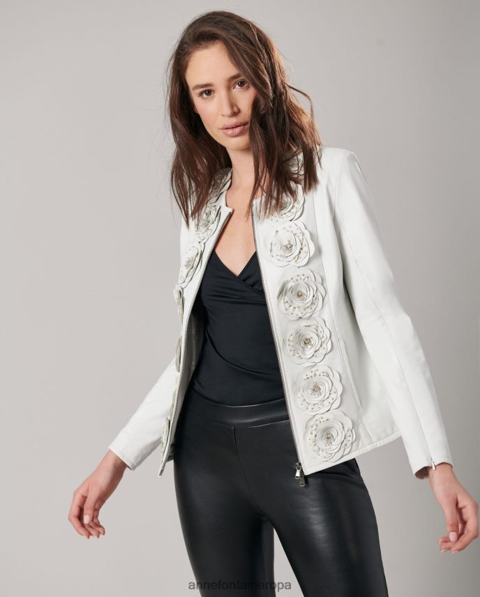 ropa es Anne Fontaine mujer chaqueta loryna chaqueta de cuero con detalles florales blanco 646LTX405