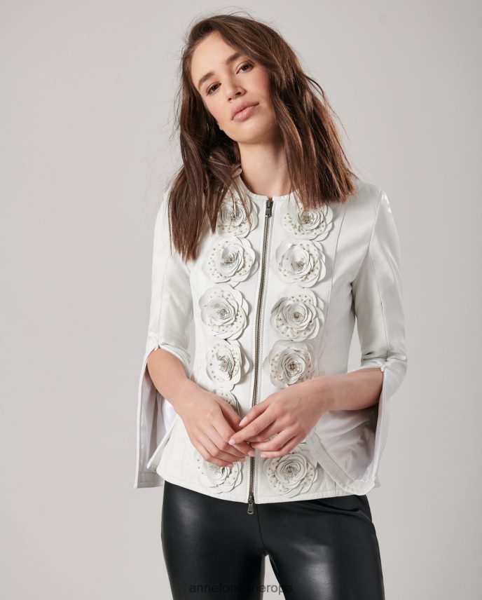 ropa es Anne Fontaine mujer chaqueta loryna chaqueta de cuero con detalles florales blanco 646LTX405