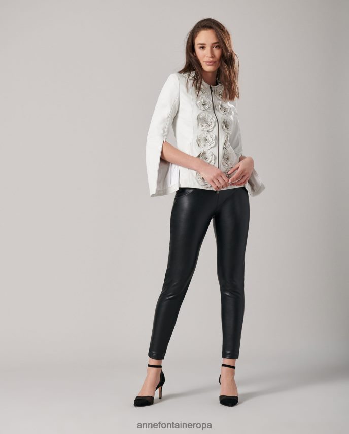 ropa es Anne Fontaine mujer chaqueta loryna chaqueta de cuero con detalles florales blanco 646LTX405