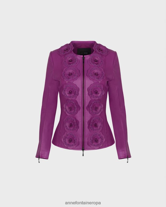 ropa es Anne Fontaine mujer chaqueta loryna chaqueta de cuero con detalles florales púrpura 646LTX456