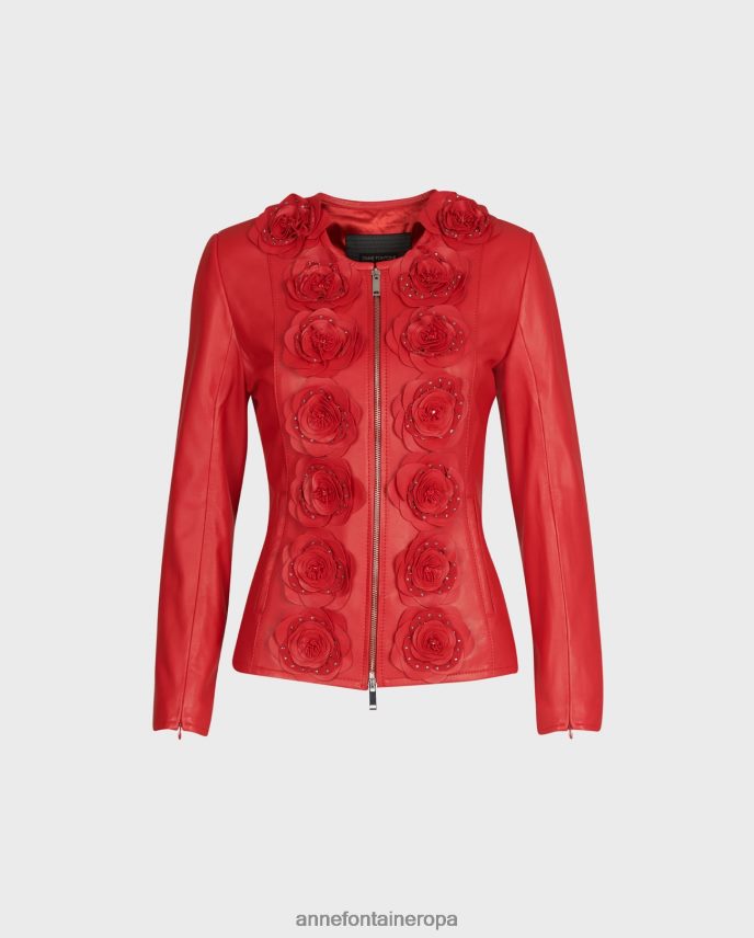 ropa es Anne Fontaine mujer chaqueta loryna chaqueta de cuero con detalles florales rojo 646LTX436