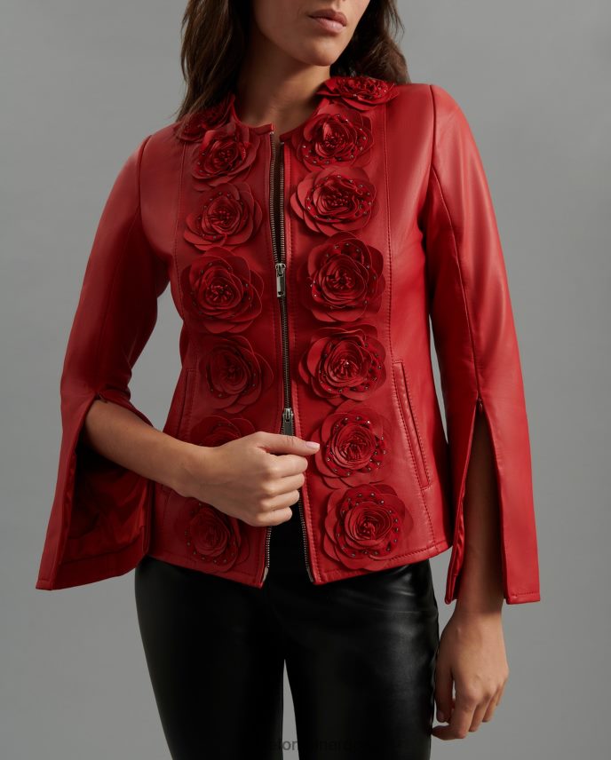 ropa es Anne Fontaine mujer chaqueta loryna chaqueta de cuero con detalles florales rojo 646LTX436