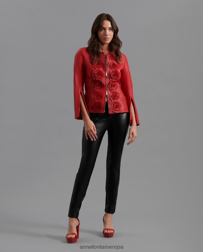 ropa es Anne Fontaine mujer chaqueta loryna chaqueta de cuero con detalles florales rojo 646LTX436