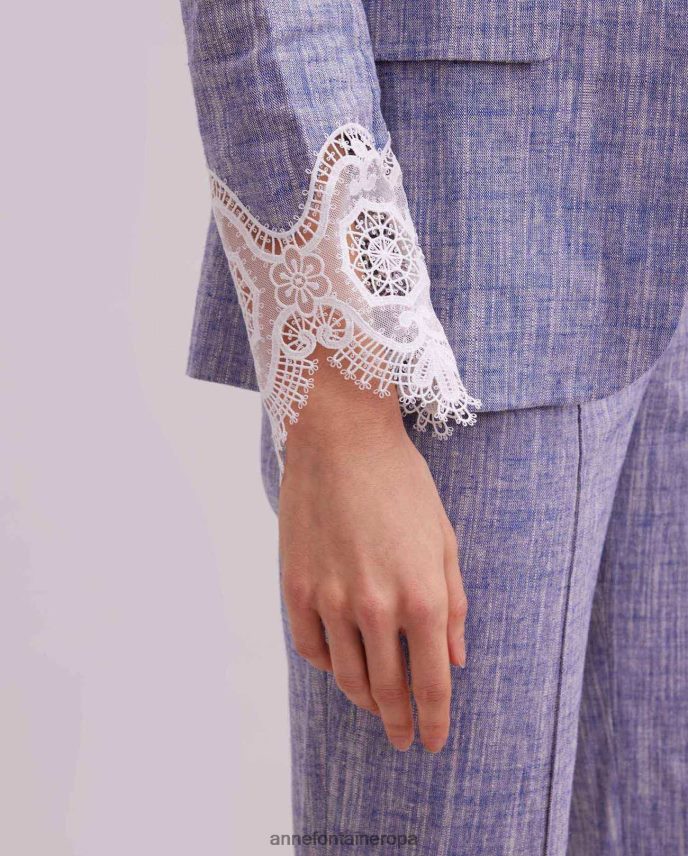 ropa es Anne Fontaine mujer chaqueta vatxi chaqueta de lino de manga larga con aplique de encaje blanco 646LTX404