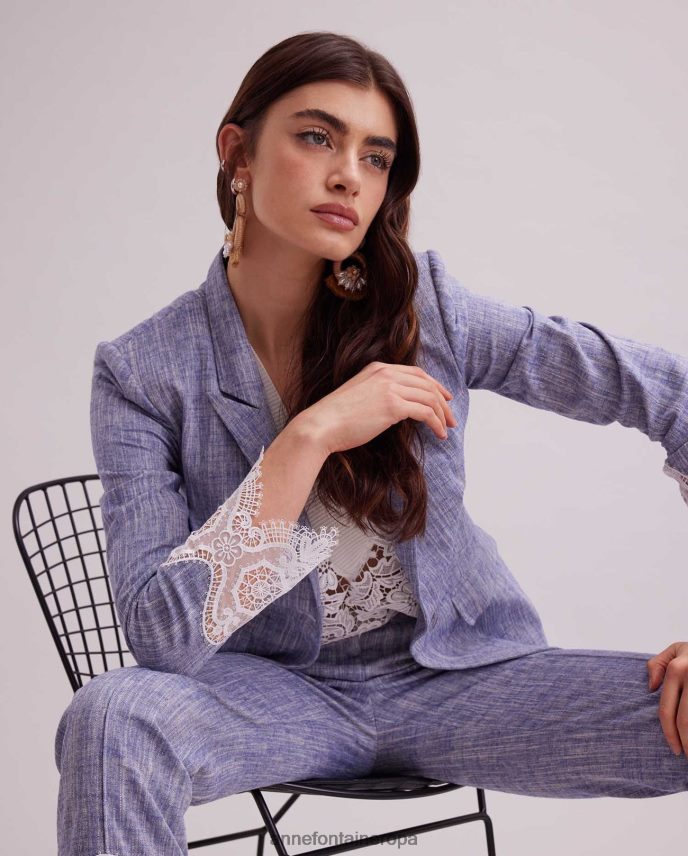 ropa es Anne Fontaine mujer chaqueta vatxi chaqueta de lino de manga larga con aplique de encaje blanco 646LTX404