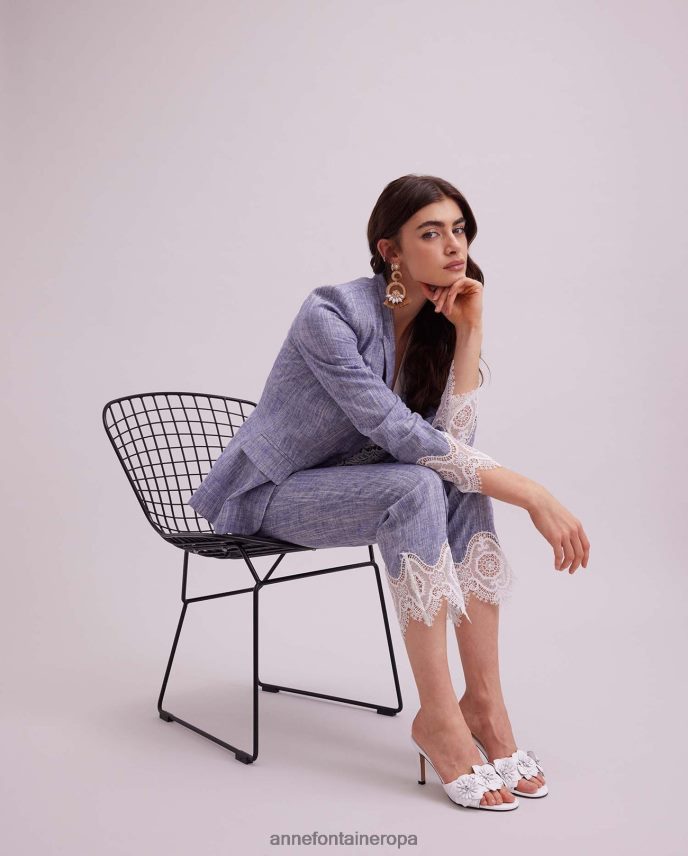 ropa es Anne Fontaine mujer chaqueta vatxi chaqueta de lino de manga larga con aplique de encaje blanco 646LTX404