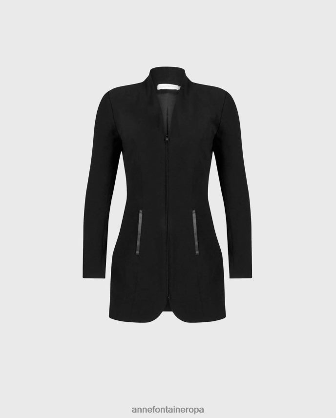 ropa es Anne Fontaine mujer chaqueta vazar chaqueta con cuello de pico y bolsillos ribeteados de raso negro 646LTX460
