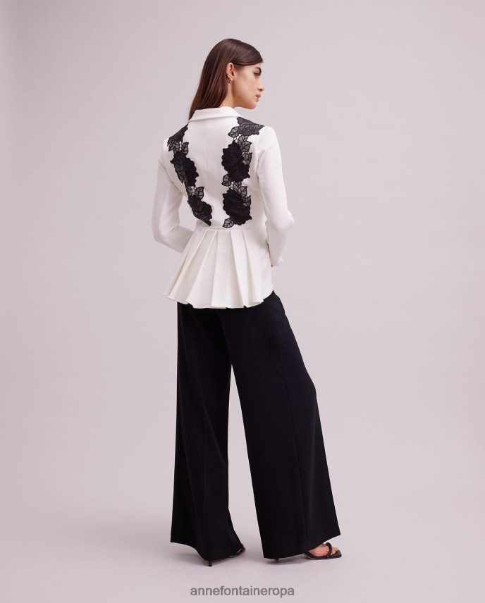 ropa es Anne Fontaine mujer chaqueta vorra chaqueta sastre con aplicaciones de rosas de piel sintética blanco negro 646LTX457