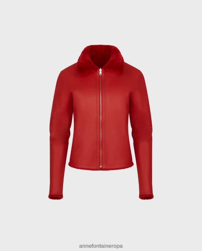 ropa es Anne Fontaine mujer chaqueta wharton chaqueta reversible de piel y borrego con cuello clásico rojo 646LTX439