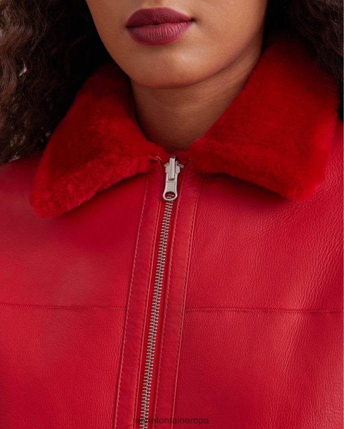 ropa es Anne Fontaine mujer chaqueta wharton chaqueta reversible de piel y borrego con cuello clásico rojo 646LTX439