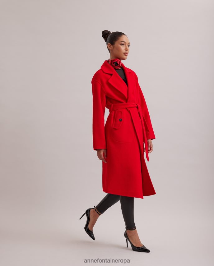 ropa es Anne Fontaine mujer gabardina codex con cuello grande con muescas y cinturón anudado rojo 646LTX437