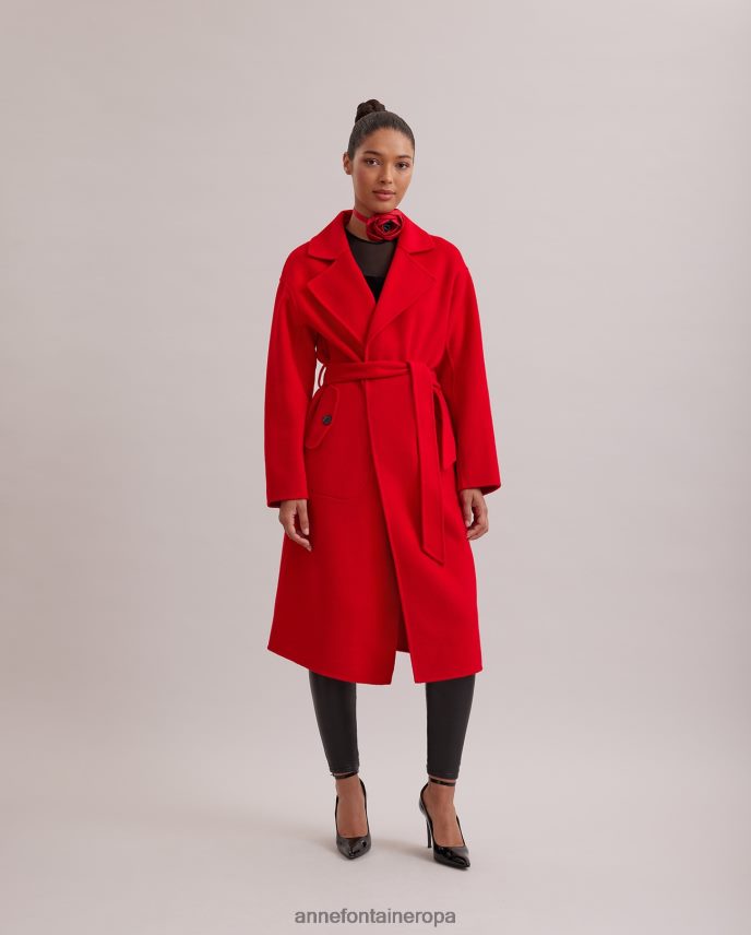 ropa es Anne Fontaine mujer gabardina codex con cuello grande con muescas y cinturón anudado rojo 646LTX437