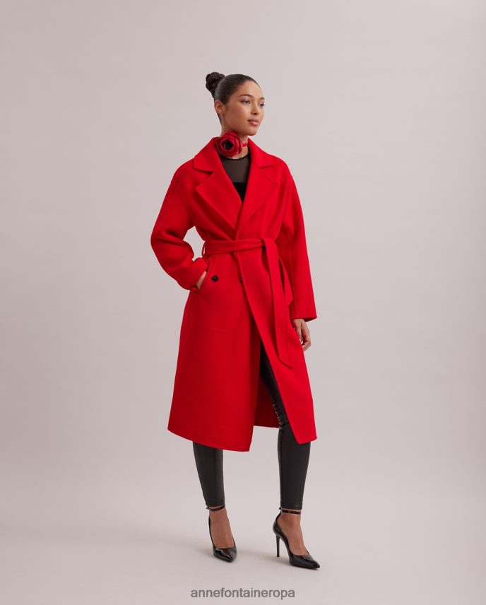 ropa es Anne Fontaine mujer gabardina codex con cuello grande con muescas y cinturón anudado rojo 646LTX437