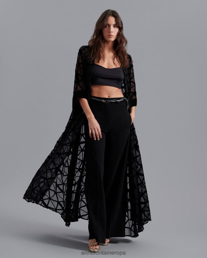 ropa es Anne Fontaine mujer guardapolvo largo tipo kimono sulwen con estampados geométricos devore negro 646LTX450
