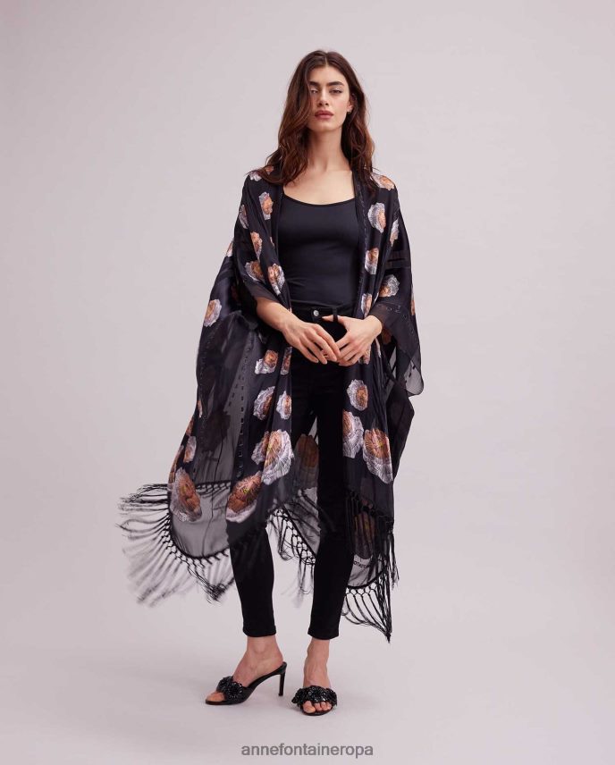 ropa es Anne Fontaine mujer kimono imono kimono con flecos estampado floral 646LTX425