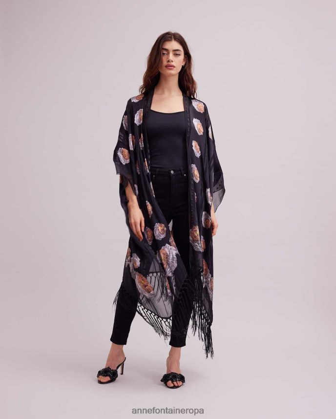 ropa es Anne Fontaine mujer kimono imono kimono con flecos estampado floral 646LTX425