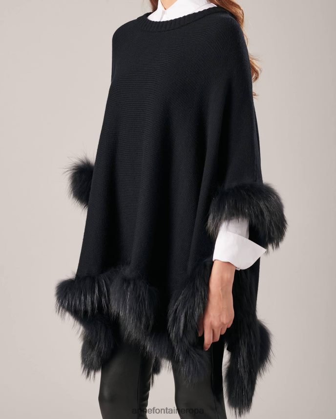 ropa es Anne Fontaine mujer loic poncho poncho de punto con ribete de piel negro 646LTX447