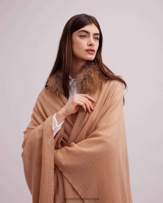 ropa es Anne Fontaine mujer poncho gus poncho de lana con cuello de piel elegante 646LTX431