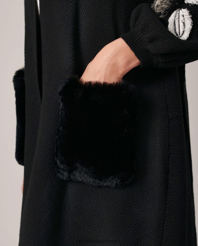 ropa es Anne Fontaine mujer shada cardigan cárdigan de punto con mangas abullonadas y detalles florales de pelo negro 646LTX435