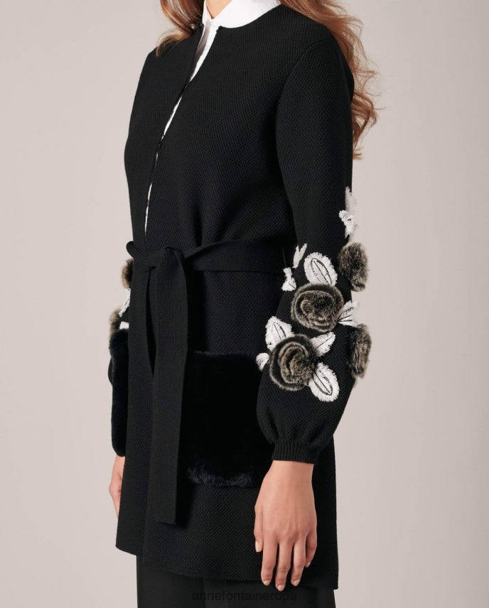 ropa es Anne Fontaine mujer shada cardigan cárdigan de punto con mangas abullonadas y detalles florales de pelo negro 646LTX435