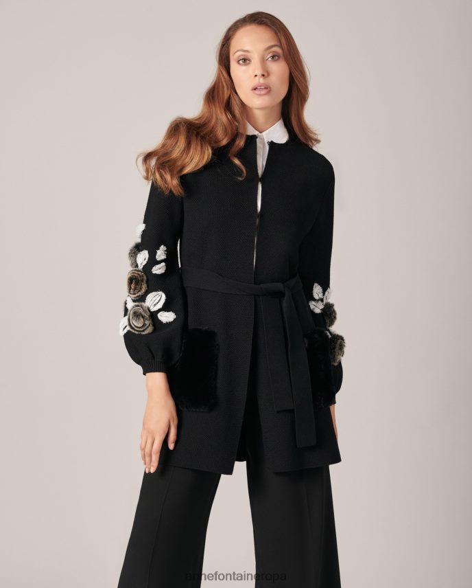 ropa es Anne Fontaine mujer shada cardigan cárdigan de punto con mangas abullonadas y detalles florales de pelo negro 646LTX435