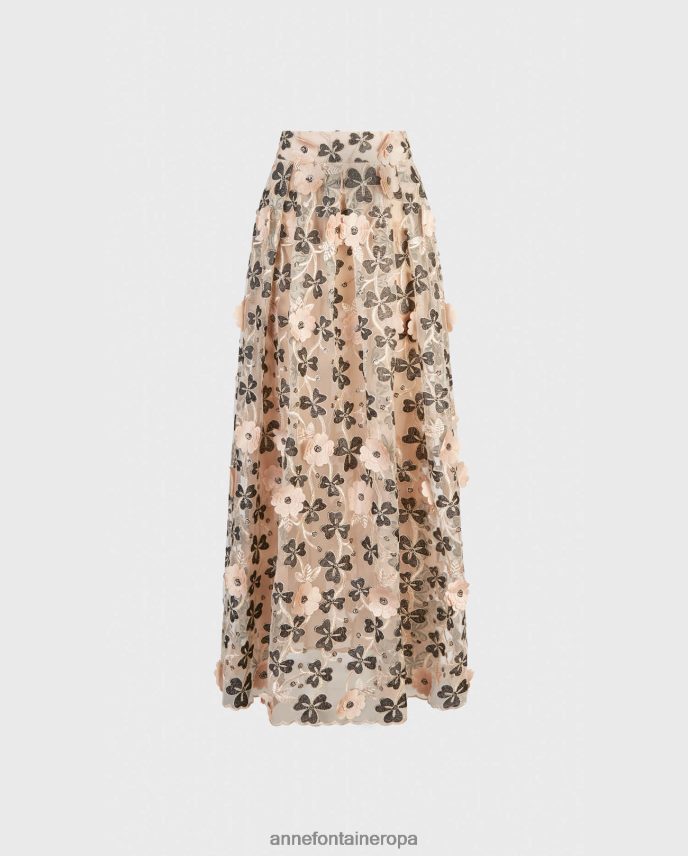 ropa es Anne Fontaine mujer falda bikendi falda larga color nude con diseño floral 3d negro 646LTX392