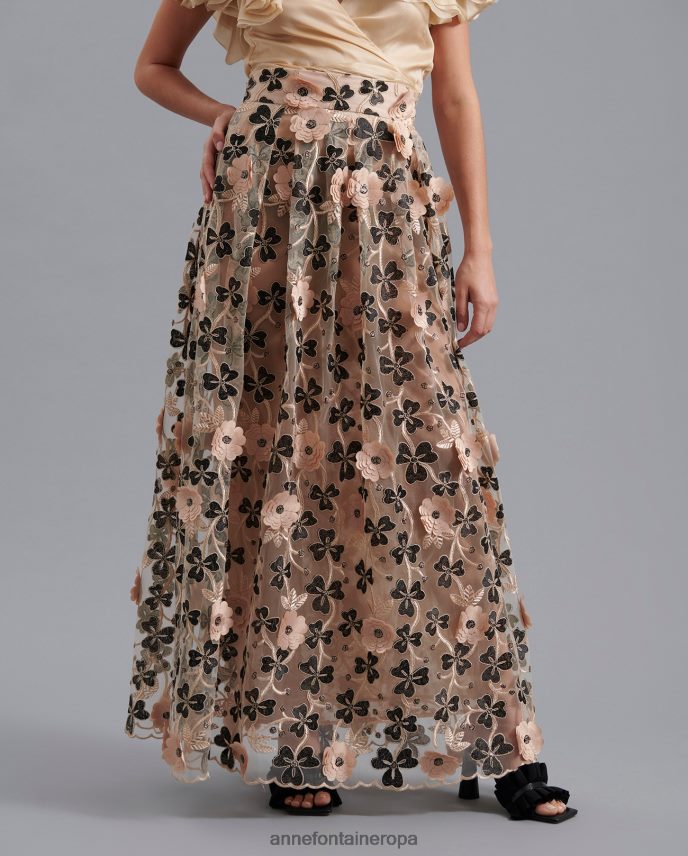ropa es Anne Fontaine mujer falda bikendi falda larga color nude con diseño floral 3d negro 646LTX392