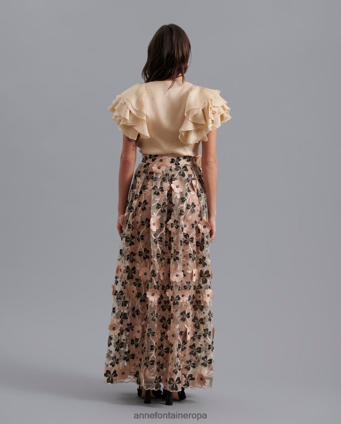 ropa es Anne Fontaine mujer falda bikendi falda larga color nude con diseño floral 3d negro 646LTX392