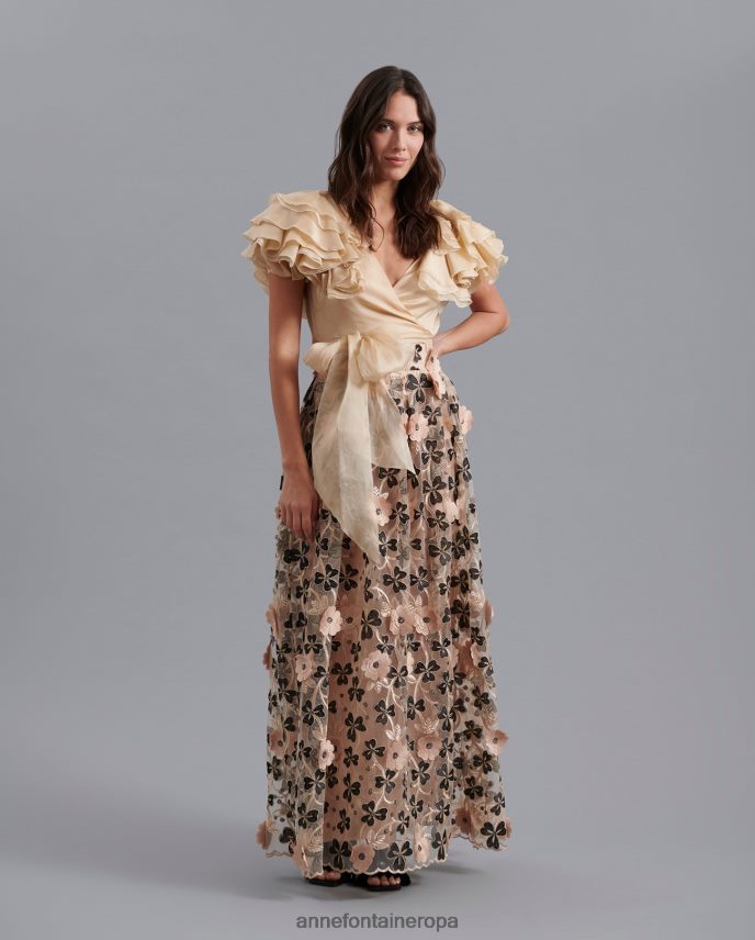 ropa es Anne Fontaine mujer falda bikendi falda larga color nude con diseño floral 3d negro 646LTX392