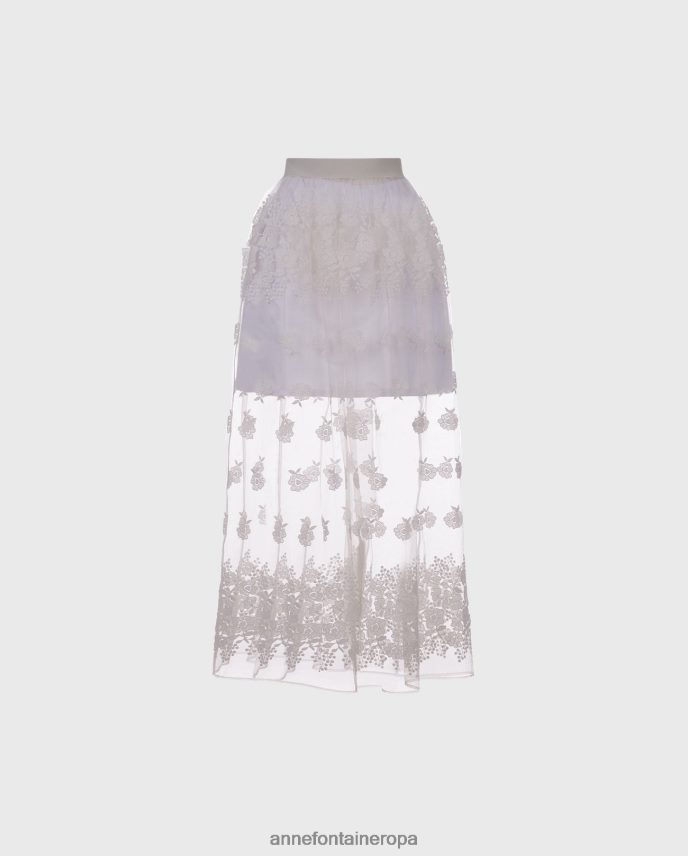 ropa es Anne Fontaine mujer falda clady falda de tul hasta el suelo con flores bordadas blanco 646LTX354