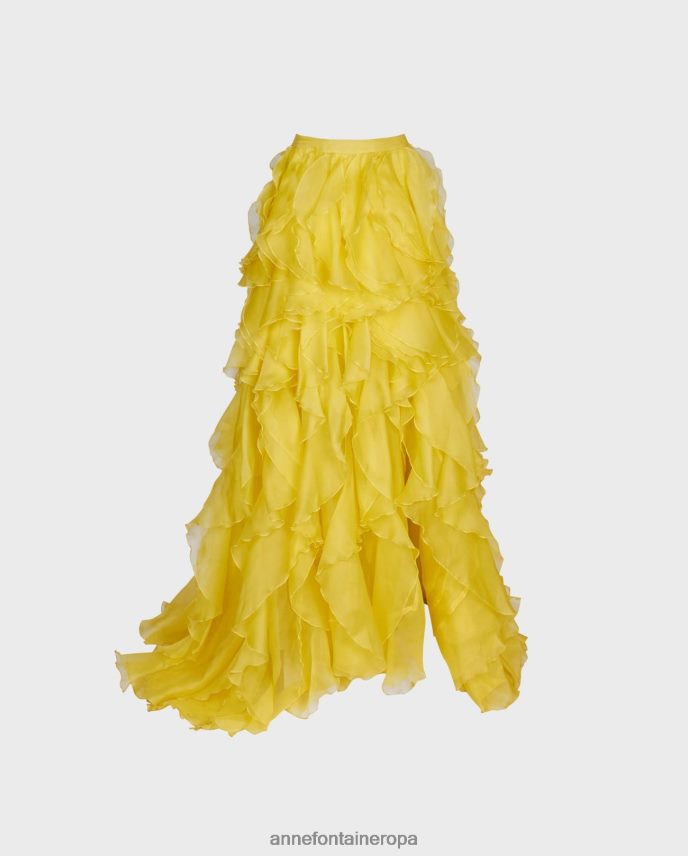 ropa es Anne Fontaine mujer falda de adoración falda larga de organza de seda con volantes y abertura alta amarillo 646LTX316