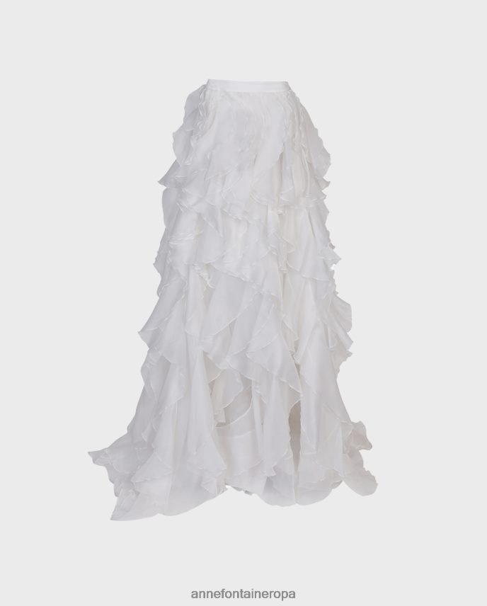 ropa es Anne Fontaine mujer falda de adoración falda larga de organza de seda con volantes y abertura alta blanco 646LTX315