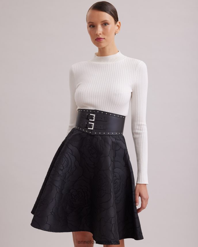 ropa es Anne Fontaine mujer falda de comedia falda circular de jacquard con estampado de rosas bordadas negro 646LTX393