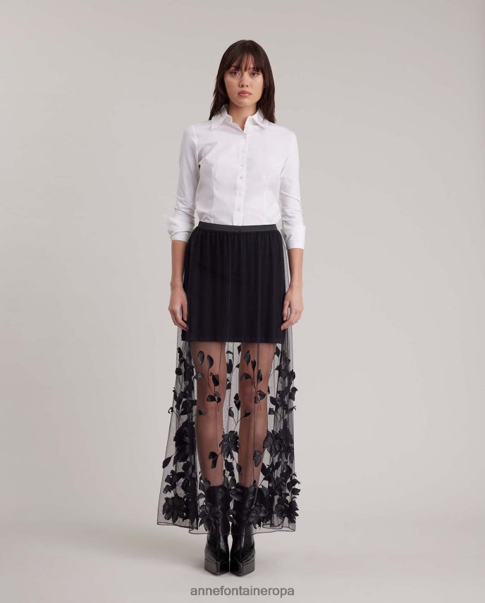 ropa es Anne Fontaine mujer falda enid falda de tul con flores bordadas negro 646LTX374