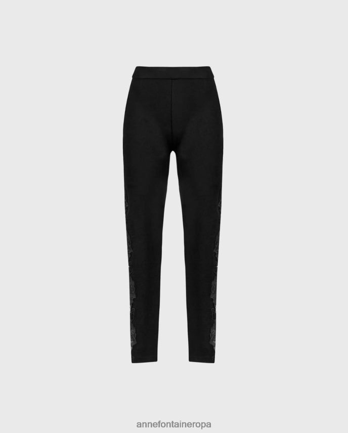 ropa es Anne Fontaine mujer Legging largo de pantalón vonya con apliques de rosas verticales negro 646LTX382